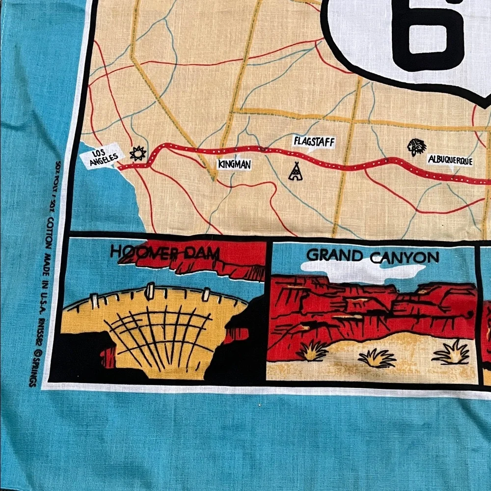 Vintage Route US 66 Map Bandana Scarf - Turquoise - Picture 5 of 11